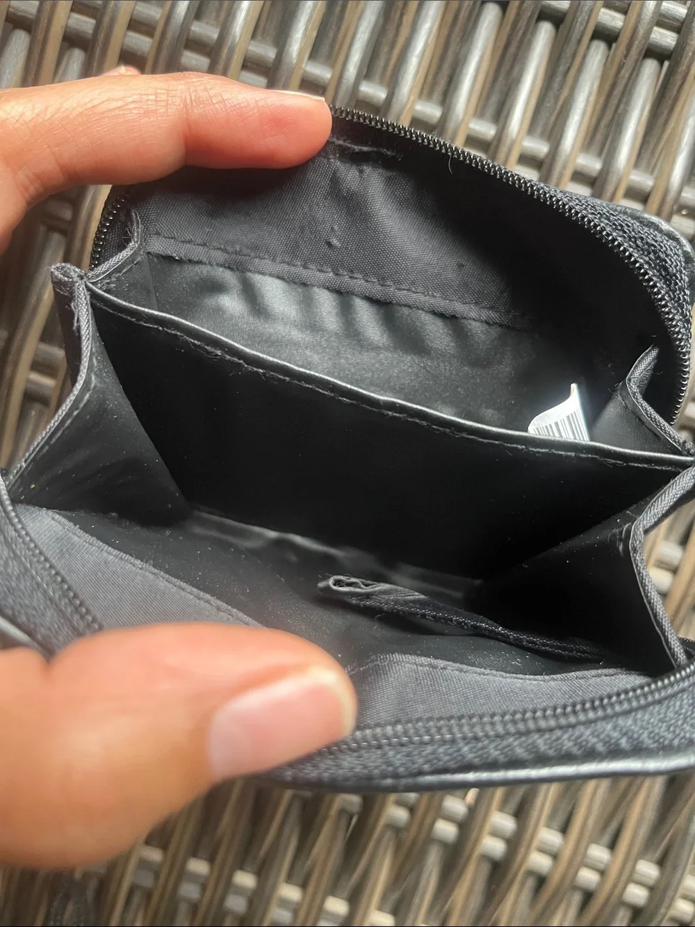 Men's Black Leather Zip Card Holder with Metal Accent